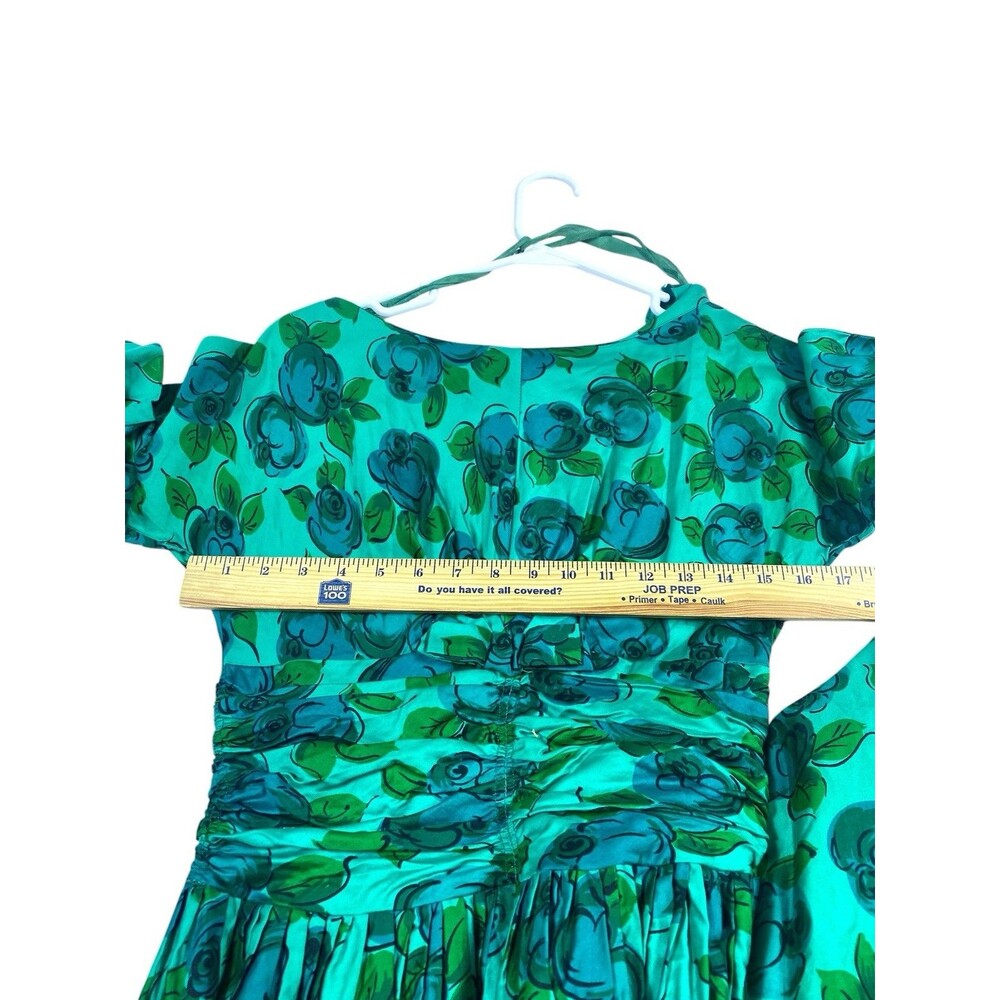 Vtg 50s Teal Blue Watercolor Floral Day Dress Fit Flare Garden Tea Party Small‎ - Picture 9 of 13